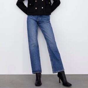 Zara Women Denim Straight Leg High Rise Jeans Medium Wash US 10